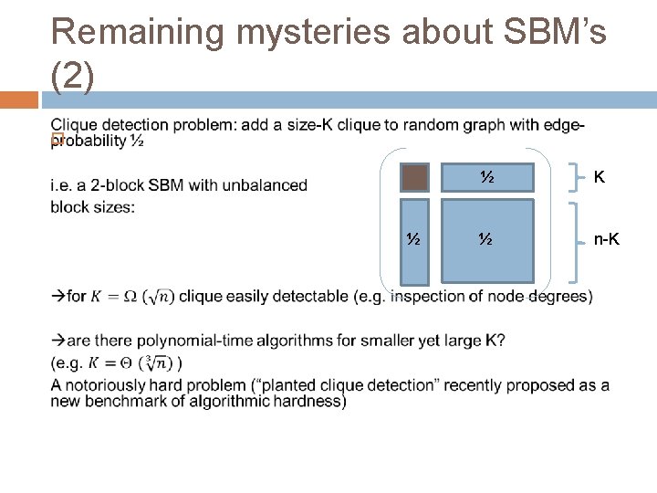 Remaining mysteries about SBM’s (2) ½ ½ K ½ n-K 