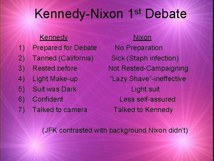 Kennedy-Nixon 1 st Debate 1) 2) 3) 4) 5) 6) 7) Kennedy Prepared for