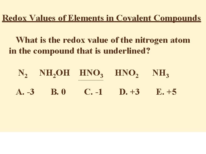 Redox Values of Elements in Covalent Compounds What is the redox value of the