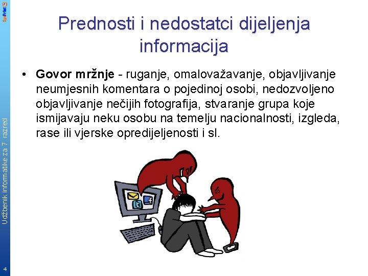 Udžbenik informatike za 7. razred Prednosti i nedostatci dijeljenja informacija 4 • Govor mržnje