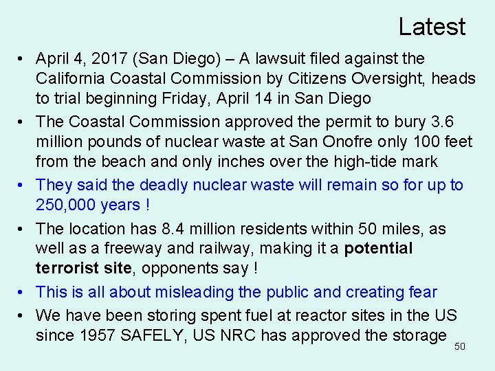 Latest • April 4, 2017 (San Diego) – A lawsuit filed against the California