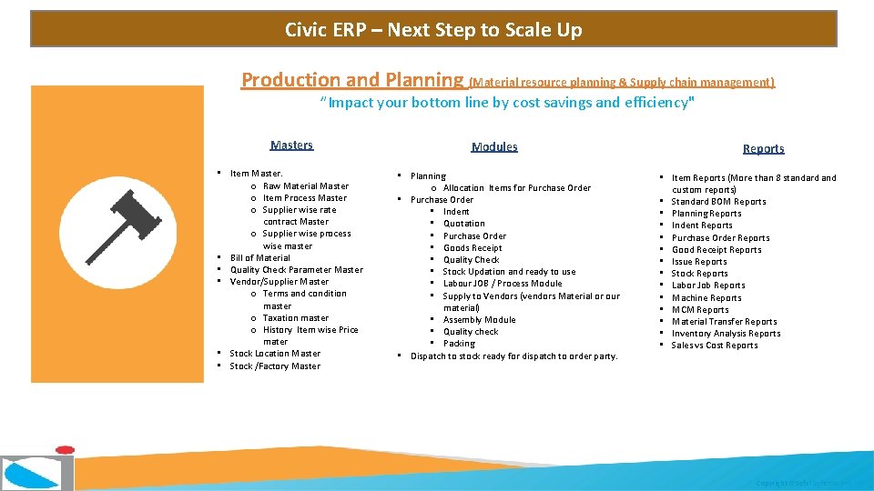 Civic ERP – Next Step to Scale Up Production and Planning (Material resource planning