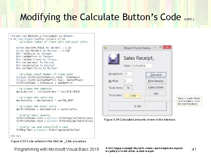 Modifying the Calculate Button’s Code (cont. ) Figure 3 -34 Calculated amounts shown in Modifying the Calculate Button’s Code (cont. ) Figure 3 -34 Calculated amounts shown in