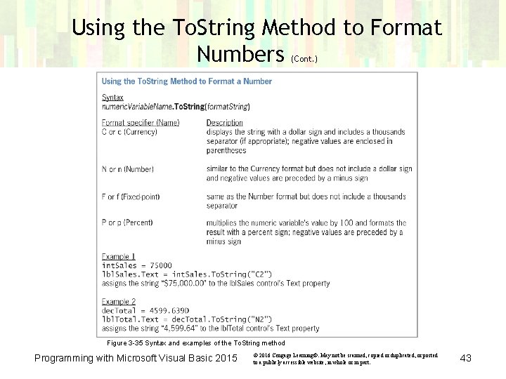 Using the To. String Method to Format Numbers (Cont. ) Figure 3 -35 Syntax Using the To. String Method to Format Numbers (Cont. ) Figure 3 -35 Syntax