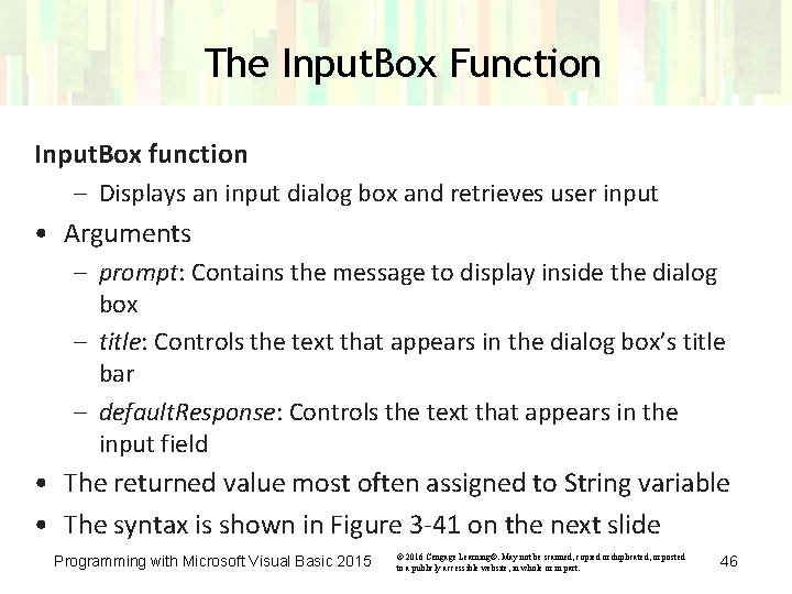 The Input. Box Function Input. Box function – Displays an input dialog box and The Input. Box Function Input. Box function – Displays an input dialog box and