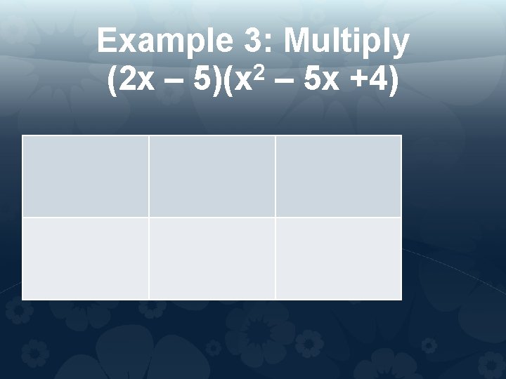 Example 3: Multiply 2 (2 x – 5)(x – 5 x +4) 