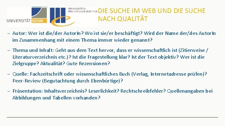 DIE SUCHE IM WEB UND DIE SUCHE NACH QUALITÄT − Autor: Wer ist die/der