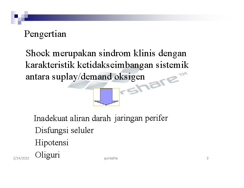 Pengertian Shock merupakan sindrom klinis dengan karakteristik ketidakseimbangan sistemik antara suplay/demand oksigen 2/14/2022 Inadekuat