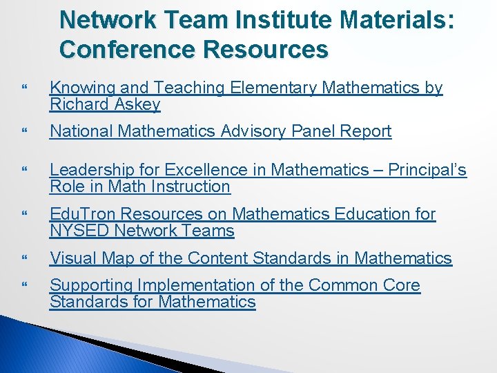 Network Team Institute Materials: Conference Resources Knowing and Teaching Elementary Mathematics by Richard Askey