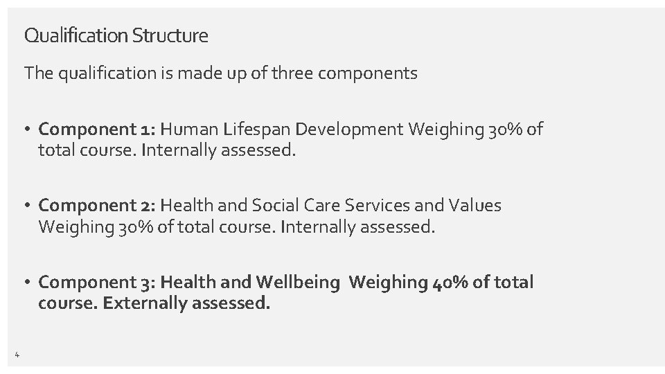 Qualification Structure The qualification is made up of three components • Component 1: Human