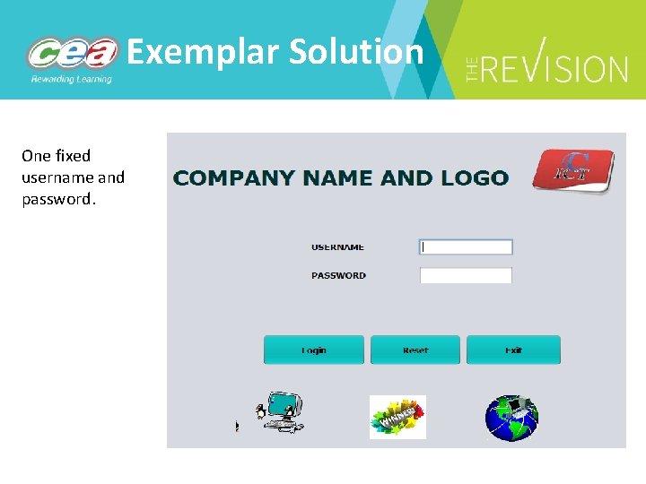 Exemplar Solution One fixed username and password. 