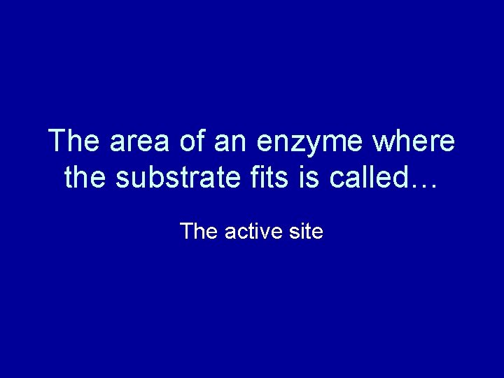 The area of an enzyme where the substrate fits is called… The active site