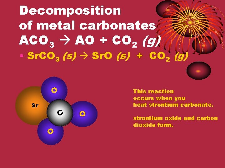 Decomposition of metal carbonates ACO 3 AO + CO 2 (g) • Sr. CO