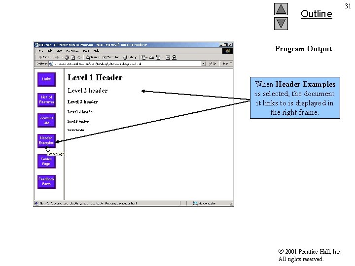 Outline Program Output When Header Examples is selected, the document it links to is