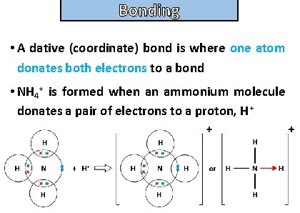 Bonding and structure • A dative (coordinate) bond is where one atom donates both