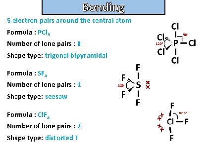 Bonding and structure 5 electron pairs around the central atom Formula : PCl 5