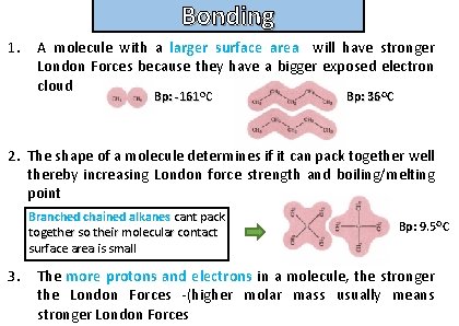 Bonding and structure 1. A molecule with a larger surface area will have stronger