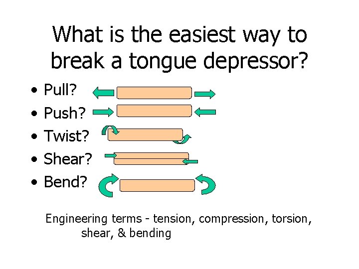 What is the easiest way to break a tongue depressor? • • • Pull?