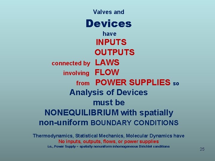 Valves and Devices have INPUTS OUTPUTS connected by LAWS involving FLOW from POWER SUPPLIES