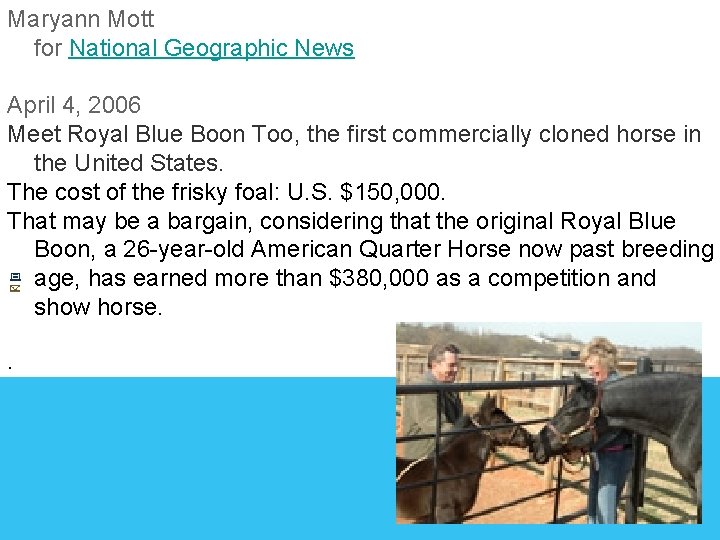 Maryann Mott for National Geographic News April 4, 2006 Meet Royal Blue Boon Too,