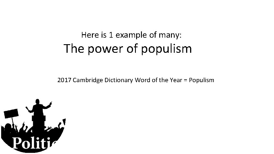 Here is 1 example of many: The power of populism 2017 Cambridge Dictionary Word
