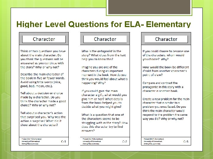 Higher Level Questions for ELA- Elementary 