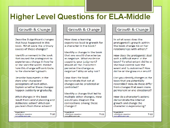 Higher Level Questions for ELA-Middle 