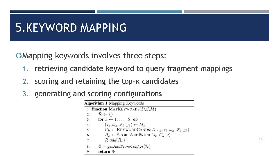 5. KEYWORD MAPPING Mapping keywords involves three steps: 1. retrieving candidate keyword to query