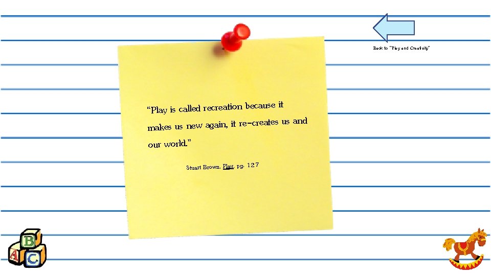 Back to “Play and Creativity” “Play is called recreation because it d makes us