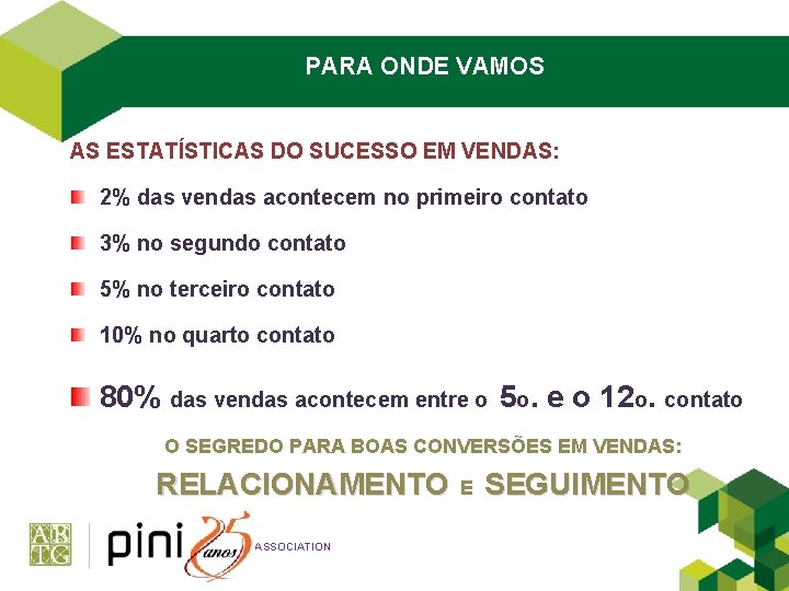 PARA ONDE VAMOS AS ESTATÍSTICAS DO SUCESSO EM VENDAS: 2% das vendas acontecem no