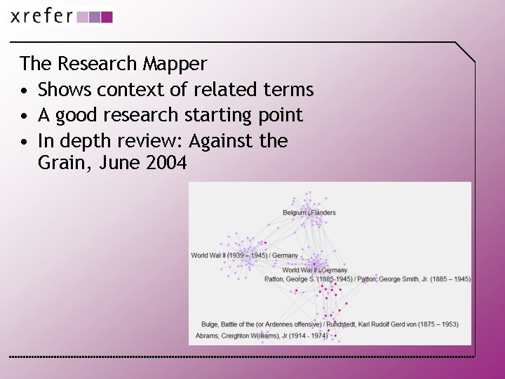 The Research Mapper • Shows context of related terms • A good research starting