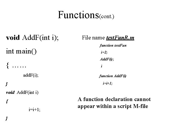 Functions(cont. ) void Add. F(int i); int main() File name test. Fun. R. m