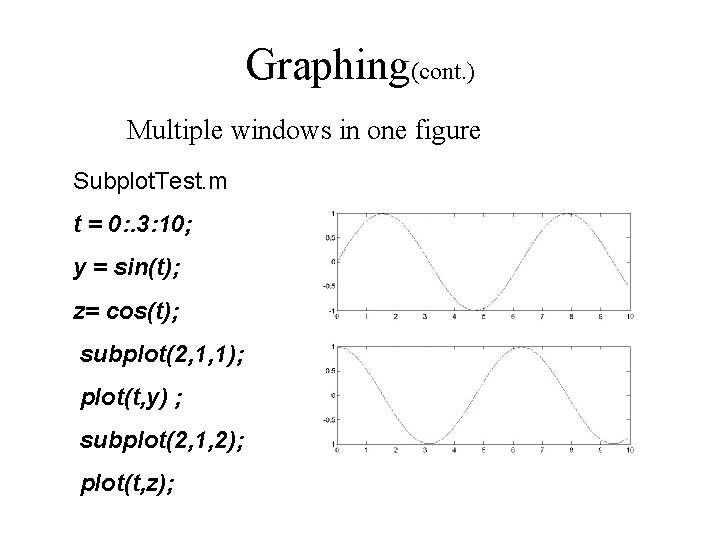 Graphing(cont. ) Multiple windows in one figure Subplot. Test. m t = 0: .