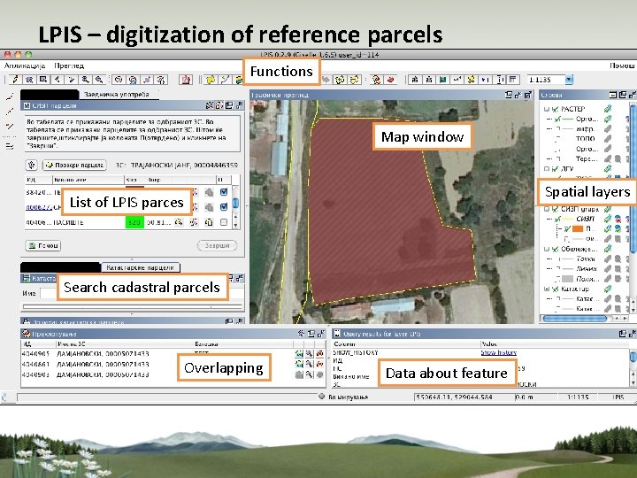 LPIS – digitization of reference parcels Functions Map window Spatial layers List of LPIS