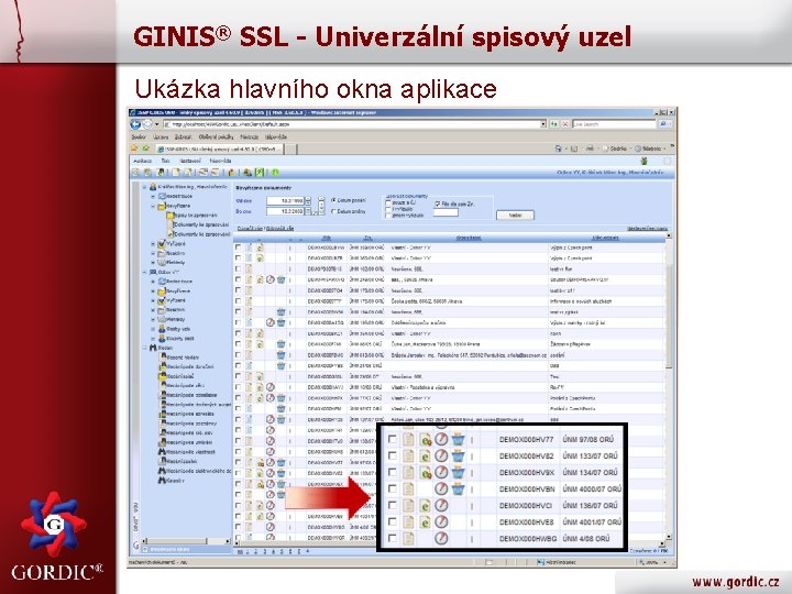 GINIS® SSL - Univerzální spisový uzel Ukázka hlavního okna aplikace 