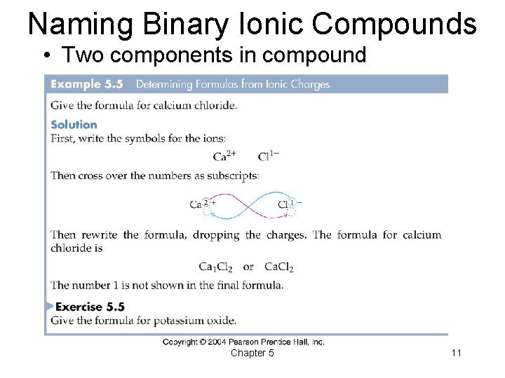 Naming Binary Ionic Compounds • Two components in compound Chapter 5 11 