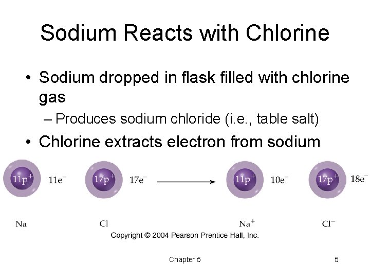 Sodium Reacts with Chlorine • Sodium dropped in flask filled with chlorine gas –