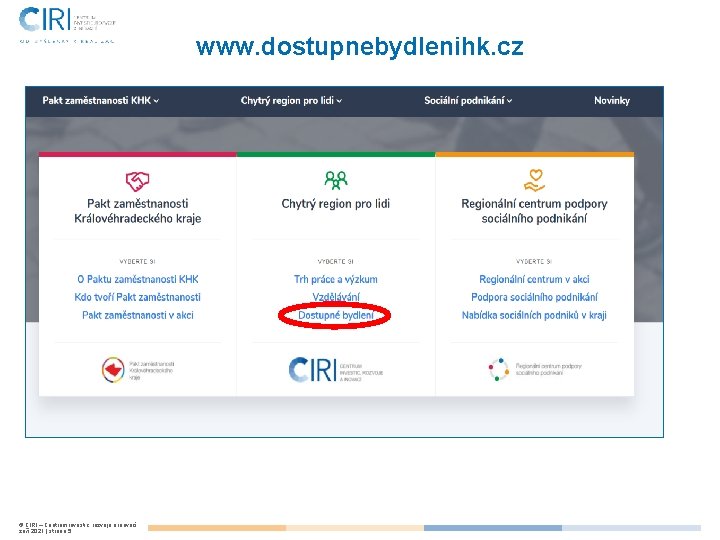www. dostupnebydlenihk. cz © CIRI – Centrum investic, rozvoje a inovací září 2021 |