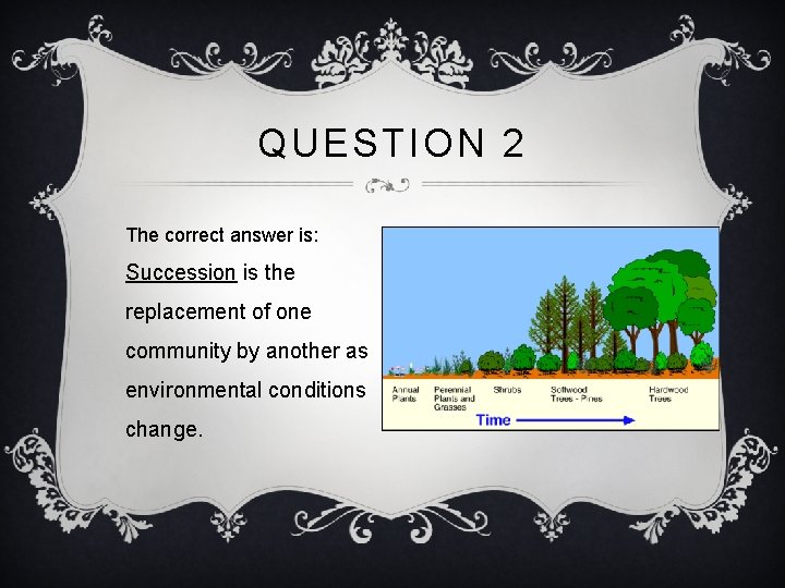 QUESTION 2 The correct answer is: Succession is the replacement of one community by