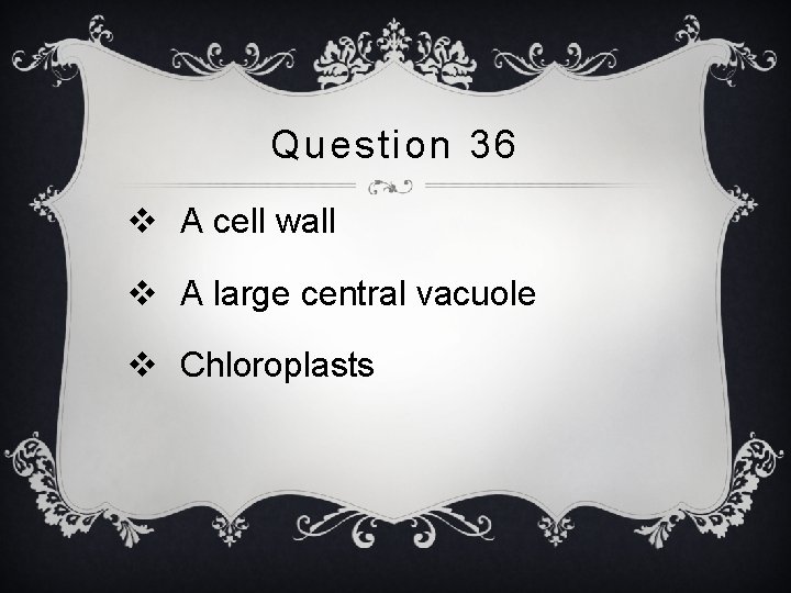 Question 36 v A cell wall v A large central vacuole v Chloroplasts 