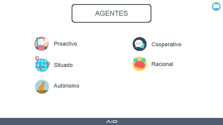 AGENTES Proactivo Cooperativo Situado Racional Autónomo 