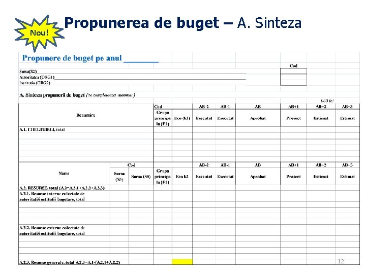 Nou! Propunerea de buget – A. Sinteza 12 