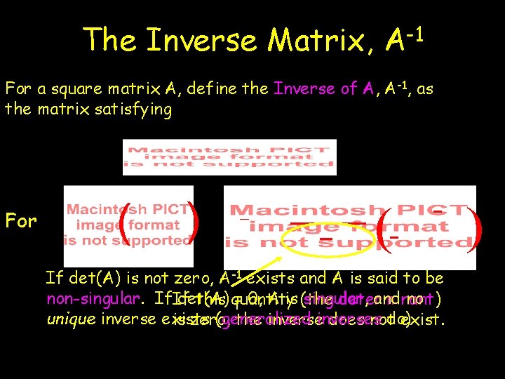 The Inverse Matrix, -1 A For a square matrix A, define the Inverse of The Inverse Matrix, -1 A For a square matrix A, define the Inverse of