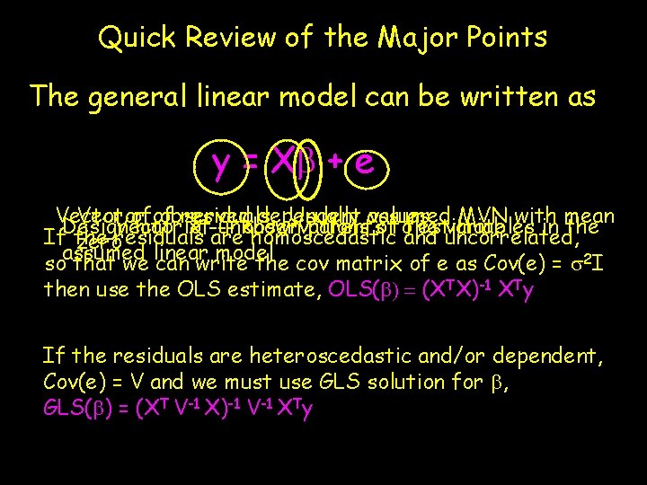 Quick Review of the Major Points The general linear model can be written as Quick Review of the Major Points The general linear model can be written as