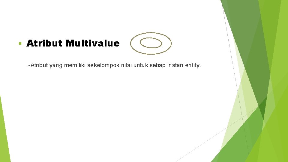  Atribut Multivalue -Atribut yang memiliki sekelompok nilai untuk setiap instan entity. 