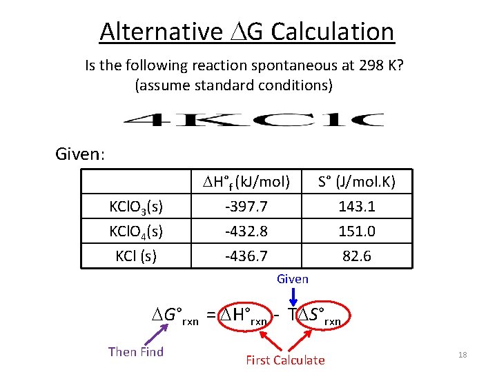 Alternative G Calculation Is the following reaction spontaneous at 298 K? (assume standard conditions)