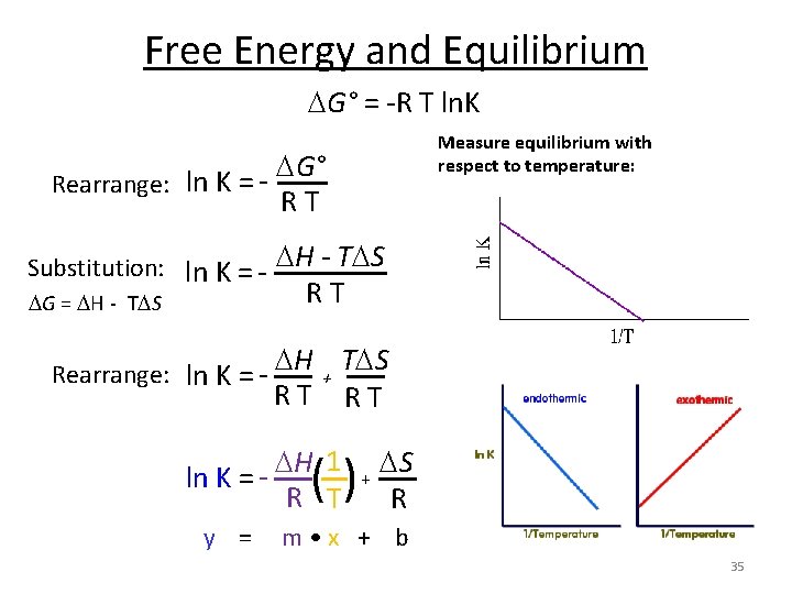 Free Energy and Equilibrium G° = -R T ln. K Measure equilibrium with respect