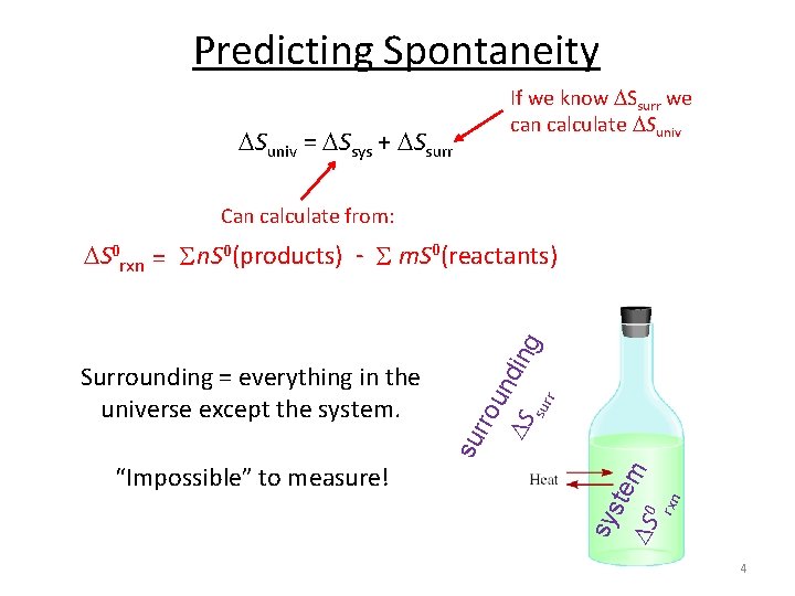 Predicting Spontaneity If we know Ssurr we can calculate Suniv = Ssys + Ssurr