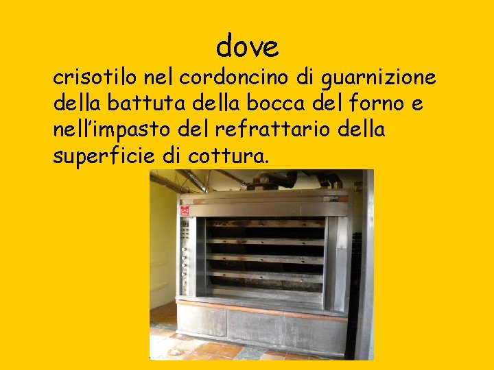 dove crisotilo nel cordoncino di guarnizione della battuta della bocca del forno e nell’impasto