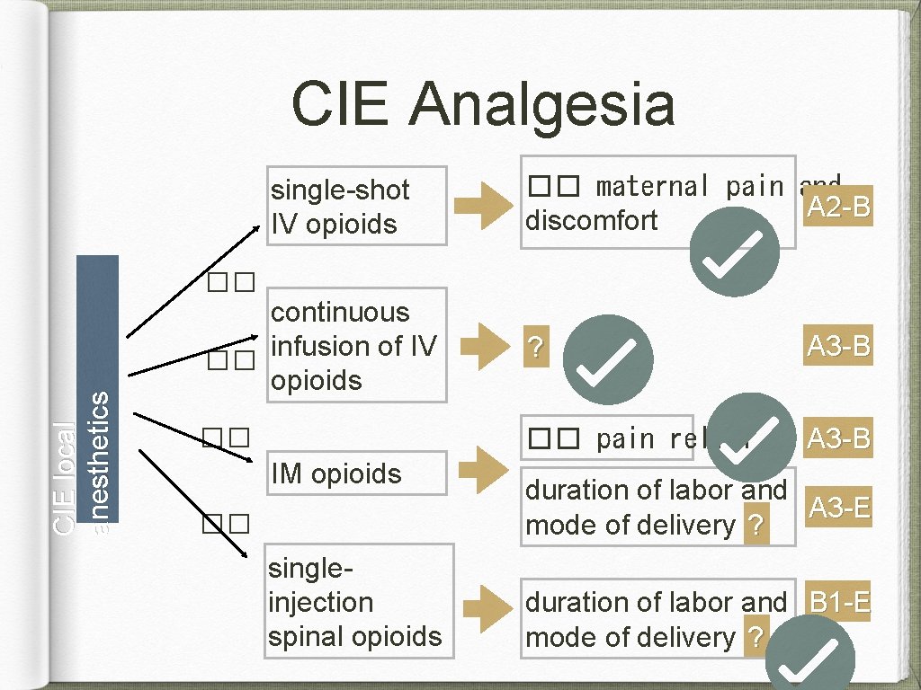 CIE Analgesia single-shot IV opioids �� maternal pain and A 2 -B discomfort CIE